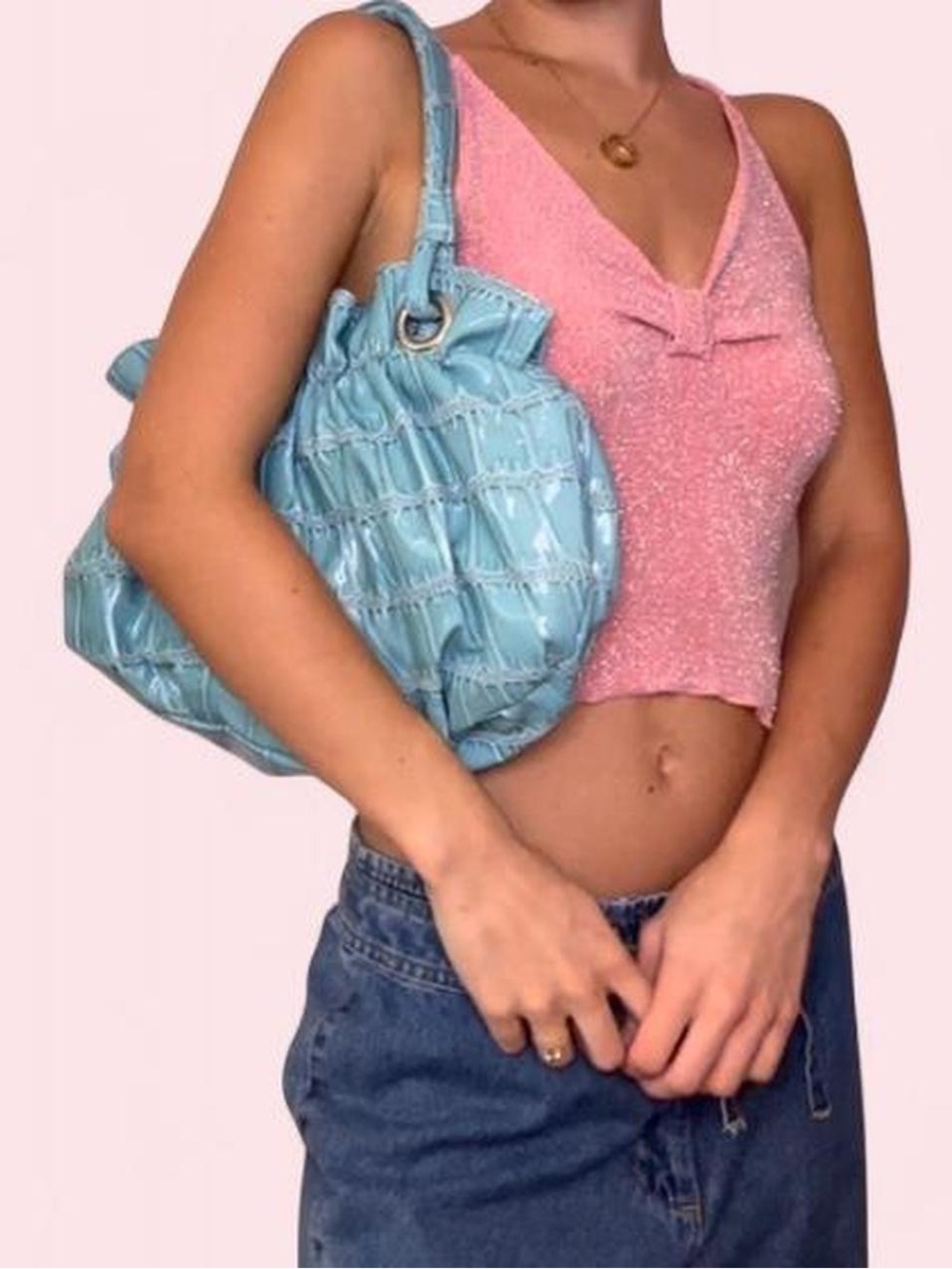Y2K Baby Blue Ruffle Shoulder Bag - Picture 4 of 8